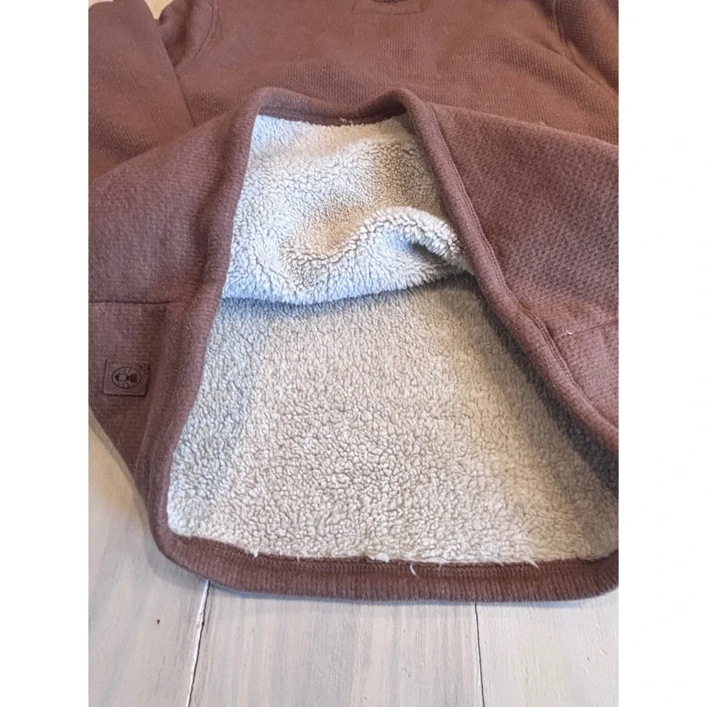 Coleman Mens Brown Sherpa Lined Waffle Knit Henley Pullover Sweater Size M